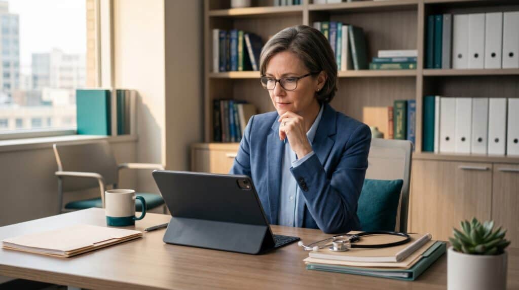 Physician reviewing FDA peptide regulatory updates and clinical research